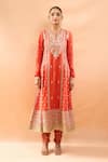 Buy_Gopi Vaid_Orange Tussar, Brocade, Organza Embroidery, Zari Anarkali Churidar And Dupatta Set _Online_at_Aza_Fashions