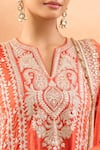 Gopi Vaid_Orange Tussar, Brocade, Organza Embroidery, Zari Anarkali Churidar And Dupatta Set _at_Aza_Fashions