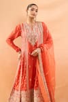Buy_Gopi Vaid_Orange Tussar, Brocade, Organza Embroidery, Zari Anarkali Churidar And Dupatta Set 