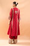 Shop_Gopi Vaid_Red Tussar, Linen, Satin, Organza Embroidery, Zari, Kurta Palazzo And Dupatta Set _at_Aza_Fashions