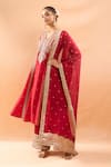 Shop_Gopi Vaid_Red Tussar, Linen, Satin, Organza Embroidery, Zari, Kurta Palazzo And Dupatta Set _Online_at_Aza_Fashions