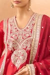 Buy_Gopi Vaid_Red Tussar, Linen, Satin, Organza Embroidery, Zari, Kurta Palazzo And Dupatta Set 