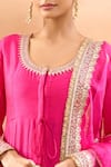 Gopi Vaid_Fuchsia Tussar, Linen, Satin, Organza Embroidery, Anarkali Palazzo And Dupatta Set _Online_at_Aza_Fashions