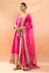 Gopi Vaid_Fuchsia Tussar, Linen, Satin, Organza Embroidery, Anarkali Palazzo And Dupatta Set _at_Aza_Fashions