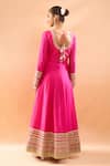 Shop_Gopi Vaid_Fuchsia Tussar, Linen, Satin, Organza Embroidery, Anarkali Palazzo And Dupatta Set _at_Aza_Fashions