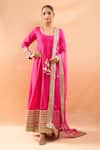 Buy_Gopi Vaid_Fuchsia Tussar, Linen, Satin, Organza Embroidery, Anarkali Palazzo And Dupatta Set _at_Aza_Fashions