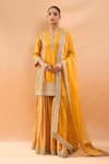 Buy Gopi Vaid Mustard Tussar, Organza Embroidery, Zari Split Kurta Sharara And Dupatta Set at Aza Fashions Buy_Gopi Vaid_Mustard Tussar, Organza Embroidery, Zari Split Kurta Sharara And Dupatta Set _at_Aza_Fashions