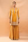 Buy Gopi Vaid Mustard Tussar, Organza Embroidery, Zari Split Kurta Sharara And Dupatta Set Online at Aza Fashions Buy_Gopi Vaid_Mustard Tussar, Organza Embroidery, Zari Split Kurta Sharara And Dupatta Set _Online_at_Aza_Fashions