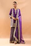 Buy_Gopi Vaid_Purple Tussar, Organza Embroidery, Zari V-neck Kurta And Sharara Set _Online_at_Aza_Fashions