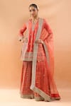 Buy Gopi Vaid Orange Tussar, Organza Embroidery, Zari V-neck Kurta Sharara And Dupatta at Aza Fashions Buy_Gopi Vaid_Orange Tussar, Organza Embroidery, Zari V-neck Kurta Sharara And Dupatta _at_Aza_Fashions