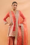 Shop Gopi Vaid Orange Tussar, Organza Embroidery, Zari V-neck Kurta Sharara And Dupatta Online at Aza Fashions Shop_Gopi Vaid_Orange Tussar, Organza Embroidery, Zari V-neck Kurta Sharara And Dupatta _Online_at_Aza_Fashions