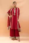 Buy_Gopi Vaid_Red Tussar, Linen, Satin, Organza Embroidery, Zari, Gota Kurta And Palazzo Set _at_Aza_Fashions