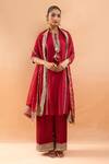 Buy_Gopi Vaid_Red Tussar, Linen, Satin, Organza Embroidery, Zari, Gota Kurta And Palazzo Set _Online_at_Aza_Fashions