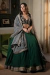 Summer By Priyanka Gupta_Green Silk Embroidery, Zari V-neck Noor E Summer Lehenga Set _at_Aza_Fashions