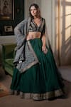 Shop_Summer By Priyanka Gupta_Green Silk Embroidery, Zari V-neck Noor E Summer Lehenga Set _at_Aza_Fashions