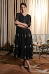 Buy_Summer By Priyanka Gupta_Black Chanderi Embroidery V-neck Tier Mul Dress _Online_at_Aza_Fashions