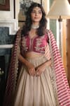 Shop_Summer By Priyanka Gupta_Beige Silk Zari, Embroidery V-neck Noor E Summer Mul Lehenga Set _Online_at_Aza_Fashions
