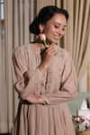 Shop_Summer By Priyanka Gupta_Beige Chanderi Embroidery Round Neck Noor E Bow Mul Dress _at_Aza_Fashions