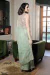 Shop_Summer By Priyanka Gupta_Green Organza Embroidery, Mirrors, Zari Round Neck Sitara Saree With Blouse _at_Aza_Fashions