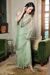 Buy_Summer By Priyanka Gupta_Green Organza Embroidery, Mirrors, Zari Round Neck Sitara Saree With Blouse _at_Aza_Fashions