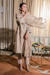 Buy_Summer By Priyanka Gupta_Beige Chanderi Embroidery, Gota Patti Round Neck Vrinda Jaal Kurta Set _at_Aza_Fashions