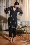 Buy_Summer By Priyanka Gupta_Black Chanderi Embroidery V-neck Noor E Bow Co-ord Pant Set _at_Aza_Fashions