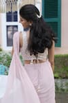 Shop_Summer By Priyanka Gupta_Pink Chiffon Beads, Sequins, Embroidery Scoop Stardust Draped Saree With Blouse _at_Aza_Fashions