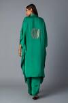Shop_Vasstram_Emerald Green Modal, Satin, Silk Applique Chandni Shirt Style Kaftan With Pant _at_Aza_Fashions
