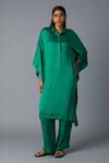 Buy_Vasstram_Emerald Green Modal, Satin, Silk Applique Chandni Shirt Style Kaftan With Pant _at_Aza_Fashions