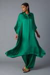 Buy_Vasstram_Emerald Green Modal, Satin, Silk Applique Chandni Shirt Style Kaftan With Pant _Online_at_Aza_Fashions