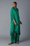 Shop_Vasstram_Emerald Green Modal, Satin, Silk Applique Chandni Shirt Style Kaftan With Pant _Online_at_Aza_Fashions