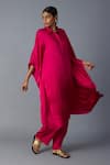 Shop_Vasstram_Pink Modal, Satin Applique Collared Chandni Solid Kaftan With Pant _Online_at_Aza_Fashions