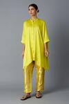 Vasstram_Yellow Modal, Satin Mandarin Collar Zoha Anti Fit Shirt _Online_at_Aza_Fashions