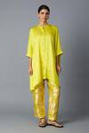 Shop_Vasstram_Yellow Modal, Satin Mandarin Collar Zoha Anti Fit Shirt _Online_at_Aza_Fashions