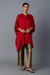 Buy_Vasstram_Red Modal, Satin Mandarin Collar Zoha Anti Fit Shirt _at_Aza_Fashions