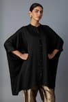 Buy_Vasstram_Black Modal, Satin Mandarin Collar Zoha Anti Fit Solid Shirt _at_Aza_Fashions