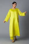 Buy_Vasstram_Yellow Silk Zari Round Neck Geet Banarasi Kurta With Pant _Online_at_Aza_Fashions