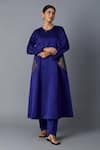 Vasstram_Blue Brocade Zari Round Neck Geet Banarasi Silk Kurta With Pant _Online_at_Aza_Fashions