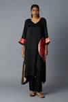 Buy_Vasstram_Black Modal, Satin, Silk Zari, Applique V-neck Rangoli Kaftan With Pant _at_Aza_Fashions