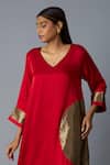 Buy_Vasstram_Red Modal, Satin, Silk Zari, Applique V-neck Rangoli Kaftan With Pant _Online_at_Aza_Fashions