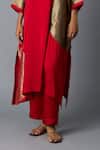 Shop_Vasstram_Red Modal, Satin, Silk Zari, Applique V-neck Rangoli Kaftan With Pant _Online_at_Aza_Fashions