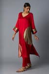 Vasstram_Red Modal, Satin, Silk Zari, Applique V-neck Rangoli Kaftan With Pant _at_Aza_Fashions