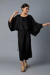 Buy_Vasstram_Black Modal, Satin Round Neck Solid Batwing Sleeve Dress _at_Aza_Fashions