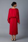 Shop Vasstram Red Modal, Satin Boat Neck Batwing Sleeve Dress at Aza Fashions Shop_Vasstram_Red Modal, Satin Boat Neck Batwing Sleeve Dress _at_Aza_Fashions