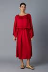 Buy Vasstram Red Modal, Satin Boat Neck Batwing Sleeve Dress at Aza Fashions Buy_Vasstram_Red Modal, Satin Boat Neck Batwing Sleeve Dress _at_Aza_Fashions