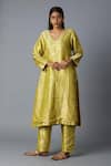 Buy_Vasstram_Yellow Brocade Zari V-neck Khajoor Kurta Pant Set _at_Aza_Fashions