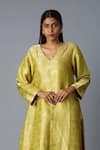 Vasstram_Yellow Brocade Zari V-neck Khajoor Kurta Pant Set _Online_at_Aza_Fashions