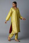 Buy_Vasstram_Yellow Brocade Zari V-neck Khajoor Kurta Pant Set _Online_at_Aza_Fashions
