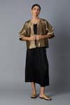 Vasstram_Gold Brocade, Silk Zari Round Neck Chamkila Short Jacket _Online_at_Aza_Fashions