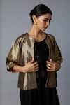 Buy_Vasstram_Gold Brocade, Silk Zari Round Neck Chamkila Short Jacket _Online_at_Aza_Fashions